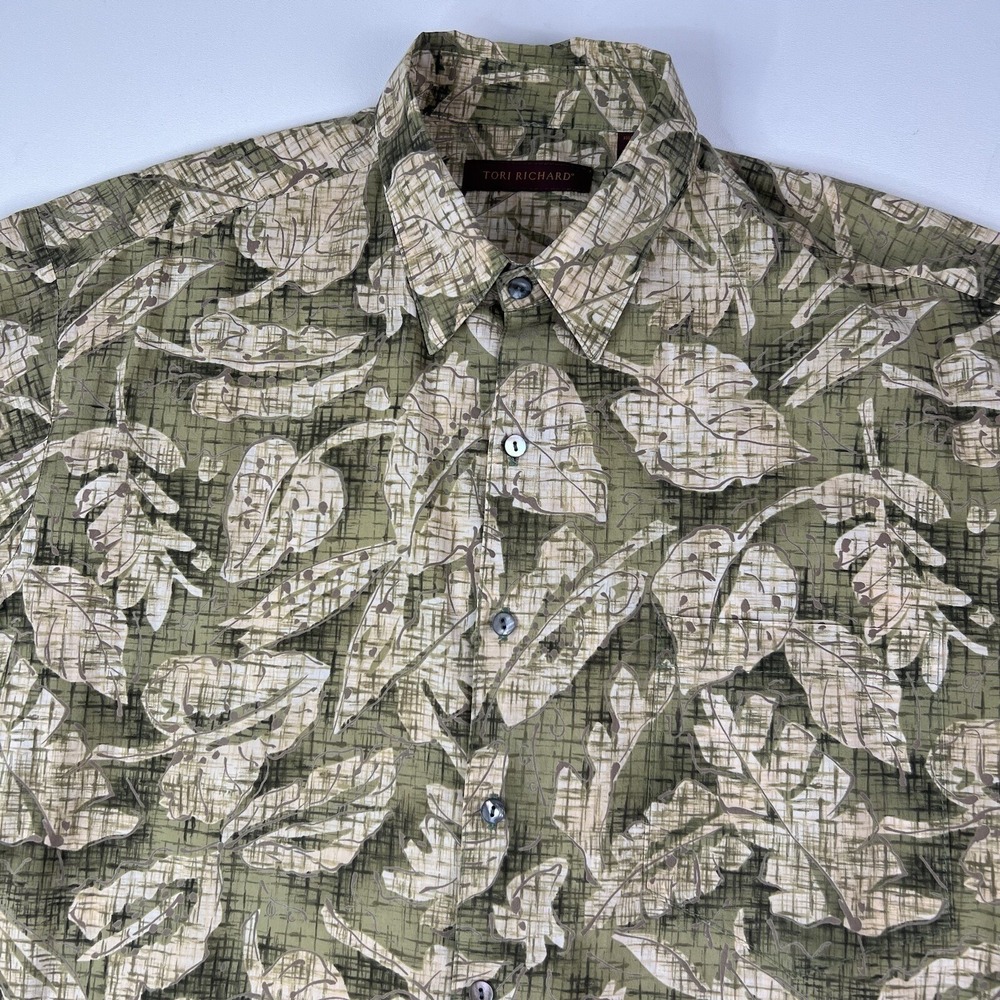 Tori Richard Green & Tan Leaf Cotton‎ Lawn S/S Button Up Shirt Mens Size Large L - Picture 3 of 6